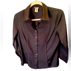 Covington M top in classic black with spectacular fabric work.